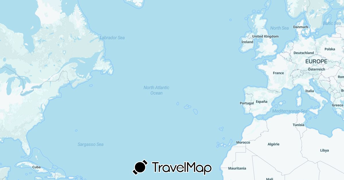 TravelMap itinerary: driving, plane, train, location in United Kingdom, Italy, United States (Europe, North America)