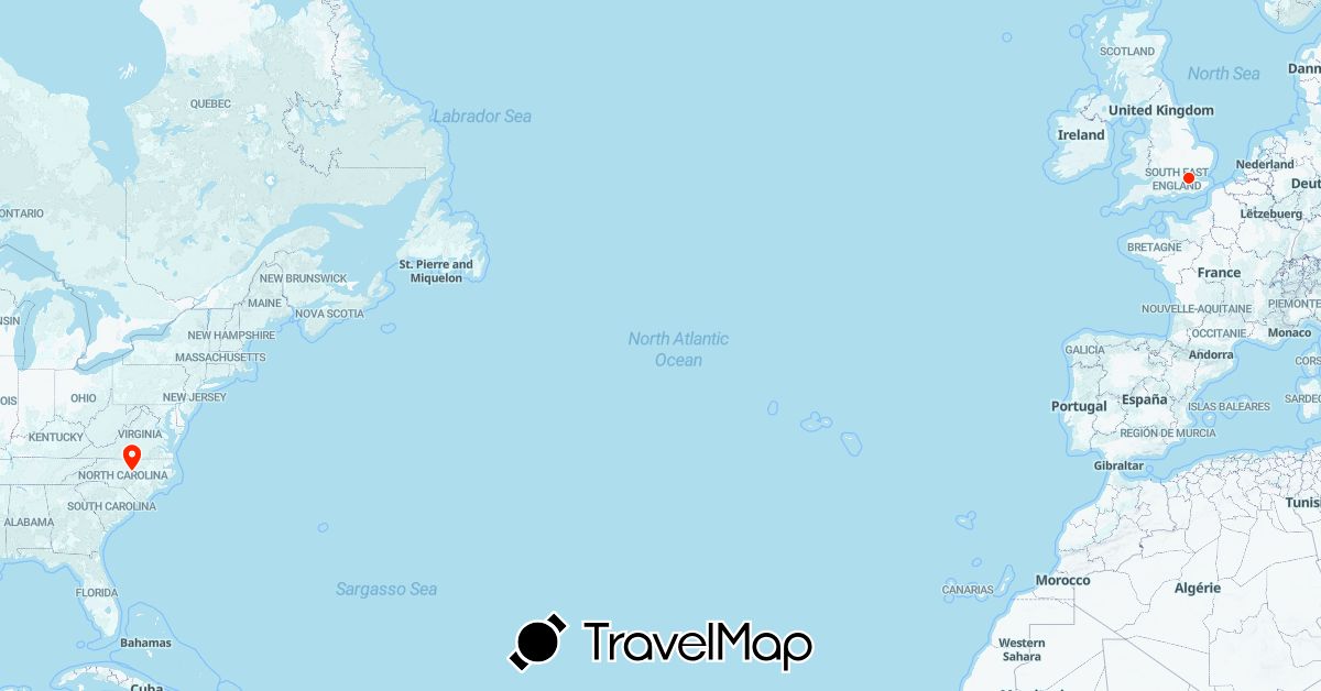 TravelMap itinerary: driving, location in United Kingdom, United States (Europe, North America)