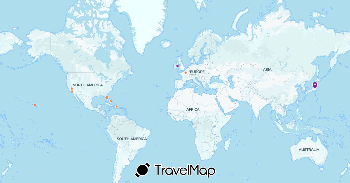 TravelMap itinerary: boat, booked, planning in Bahamas, Dominican Republic, France, Ireland, Japan, United States (Asia, Europe, North America)